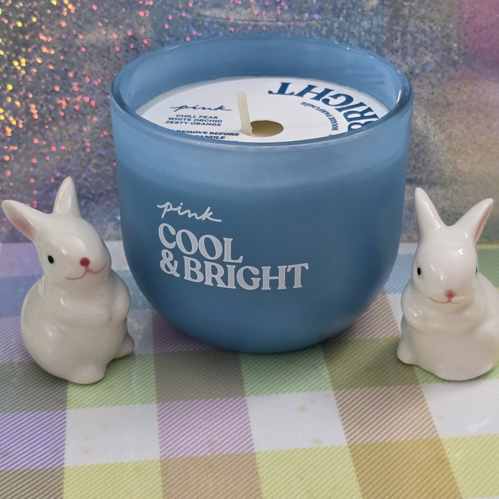 PINK Victoria's Secret Cool & Bright Frosted Blue Candle Jar 6.5oz New RARE